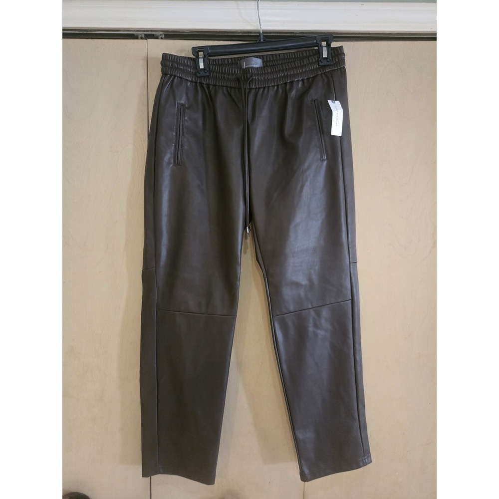 Anthropologie Vegan Faux Leather Jogger Pants Brown Drawstring NWT M‎